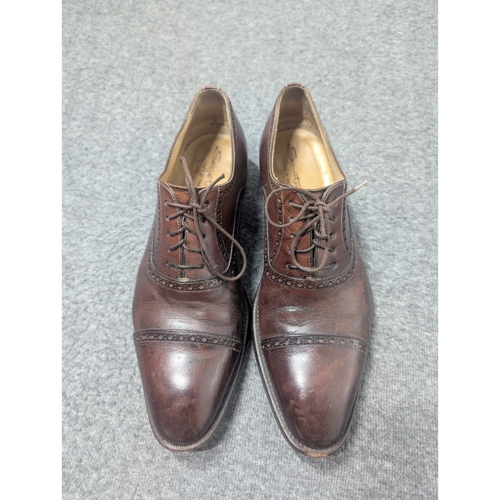 Santoni Shoes Mens 10 D Brown Leather Oxfords Preppy Brogue Quiet Luxury